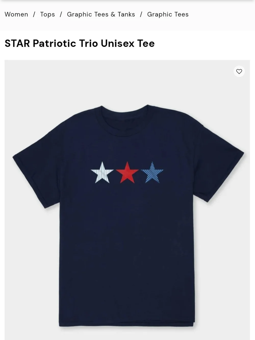 Tilly's Navy Blue Unisex Short Sleeve Tee with Red, White & Blue Star Trio Nwot